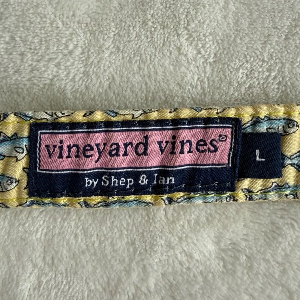Vineyard Vines Unisex Cloth Belt Fish Print‎ Yellow Size Large D Rings Preppy